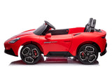 The Experience Luxury Red XXL Maserati MC20 is a premium 24V/105W ride-on car for children, featuring leather seats, RC control, and black rubber tires. This stunning side-view model on a white background mimics the sporty elegance of the Maserati with its sleek design and two-seat setup.