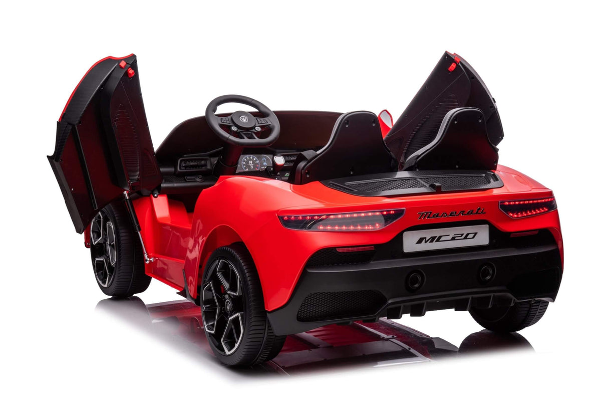 Experience Luxury: Red XXL 24V /105W Maserati MC20 | Premium 2-Seater with RC, Leather Seats & Rubber Tires