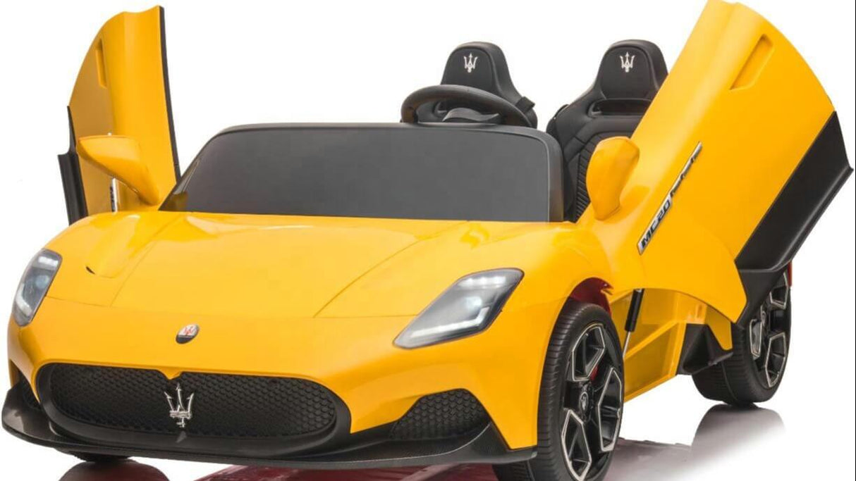 Experience Luxury: Yellow XXL 24V /105W Maserati MC20 | Premium 2-Seater with RC, Leather Seats & Rubber Tires