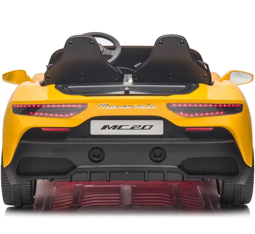 Experience Luxury: Yellow XXL 24V /105W Maserati MC20 | Premium 2-Seater with RC, Leather Seats & Rubber Tires