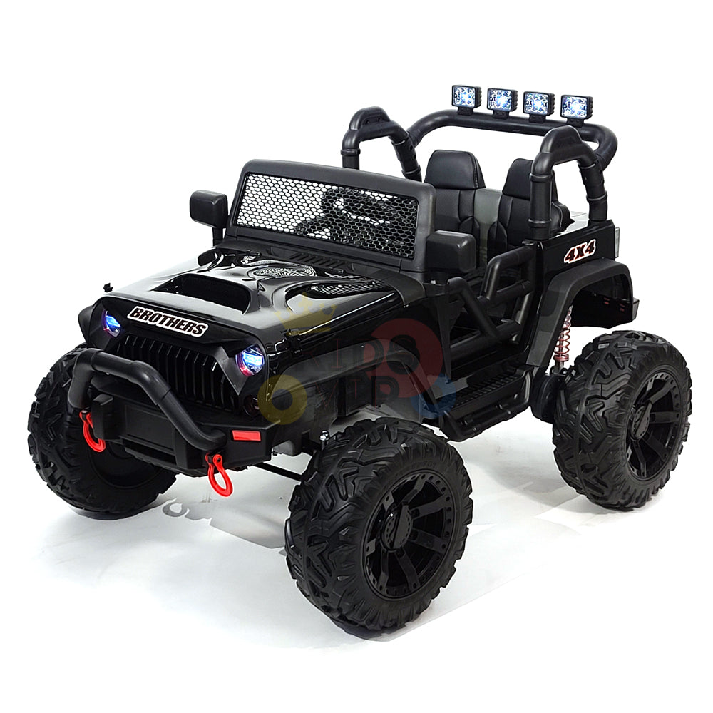 kidsvip 24v ride on truck rubber wheels leather seat big wheels lifted crowler black 13