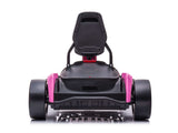 Back view of a sleek, black and pink Big Kids Powerful 24V Speedster Drifting Go-Kart featuring wide tires and a prominent seat against a white background.