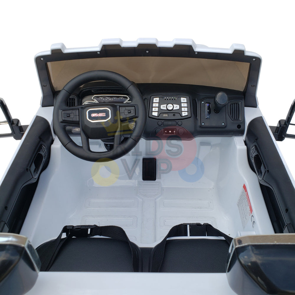 kidsvip gmc sierra kids ride on car 12v rubber wheels leather seat 2 seater red white black blue pink 16