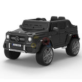 The Matte Black Edition 4WD Mercedes Benz Maybach G650s toy car features large wheels, detailed grills, and a snug steering wheel. Its license plate reads S.G 3062, making it the ultimate stylish adventure for little drivers.