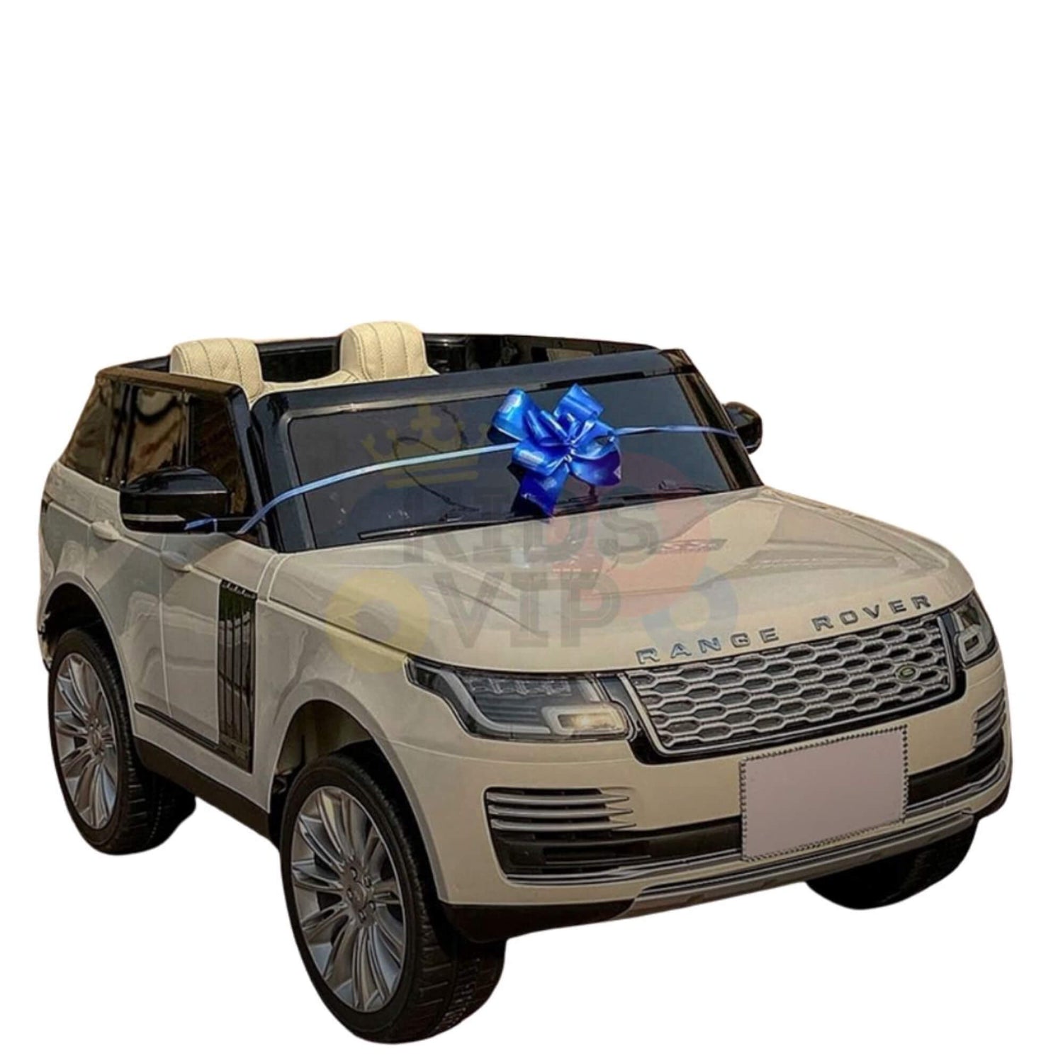 The White on White Edition 24V Range Rover Kids Ride On Car, with two seats, MP4 player, and RC control, boasts luxurious design and advanced technology for an authentic driving experience.