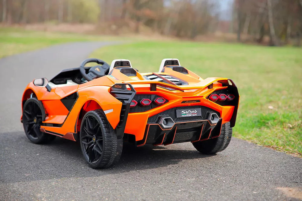 Orange 24V Official LX Lamborghini Sian 2-Seater Ride On Car with Music, RC