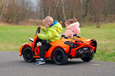 Orange 24V Official LX Lamborghini Sian 2-Seater Ride On Car with Music, RC