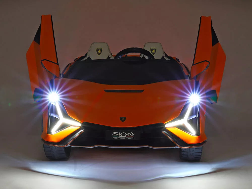 Orange 24V Official LX Lamborghini Sian 2-Seater Ride On Car with Music, RC