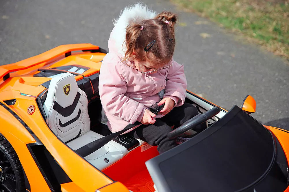 Orange 24V Official LX Lamborghini Sian 2-Seater Ride On Car with Music, RC