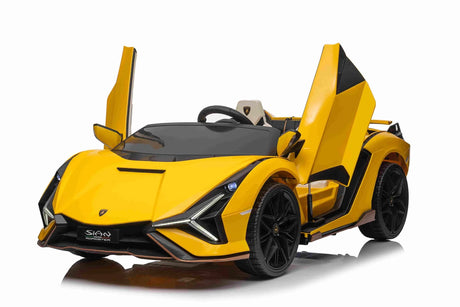 Yellow 24V Official LX Lamborghini Sian 2-Seater Ride On Car with Music, RC