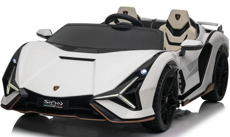 White 24V Official LX Lamborghini Sian 2-Seater Ride On Car with Music, RC