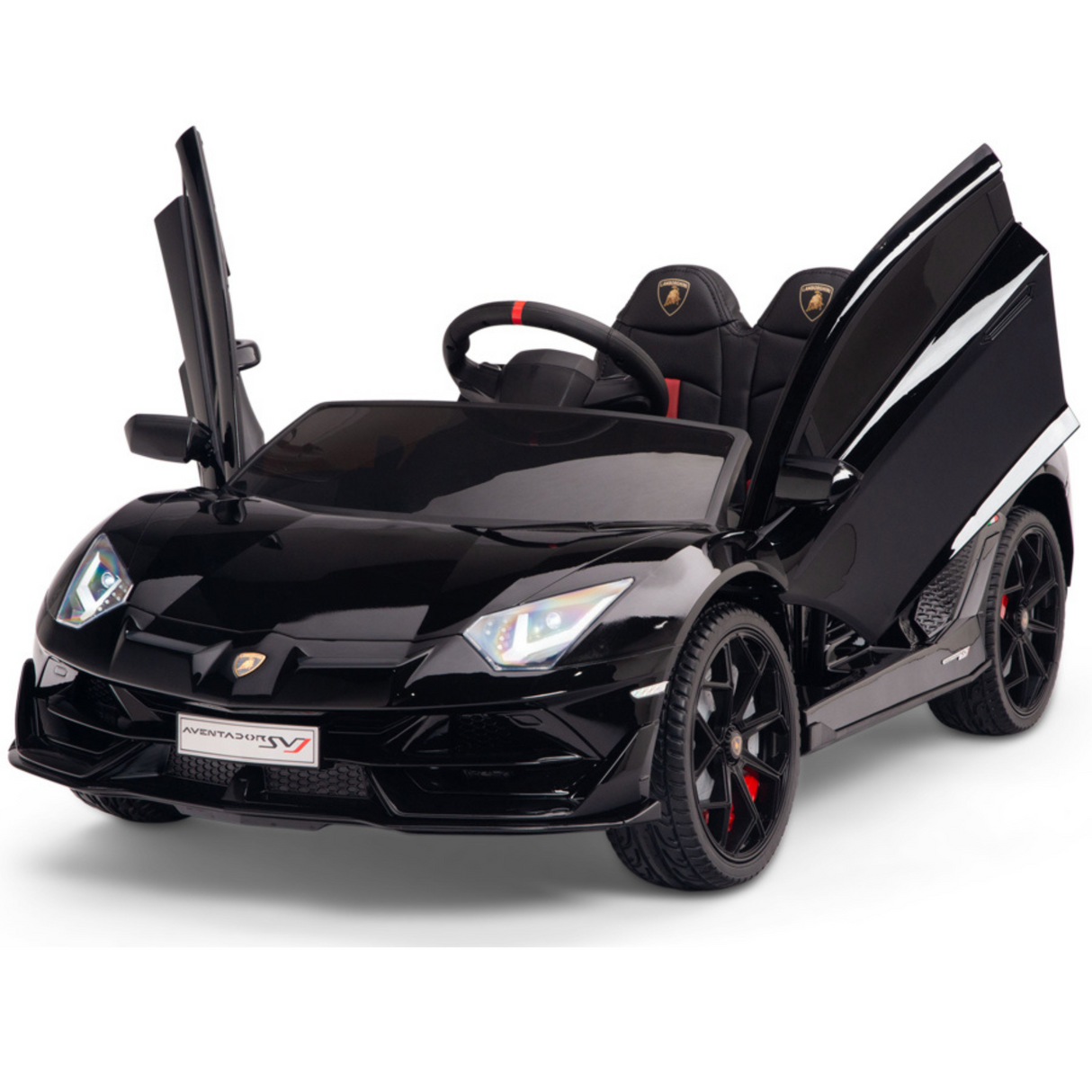 Black 12V Lamborghini SVJ Sport Kids Licensed 1 Seater Ride On Car with Rubber Wheels, Remote