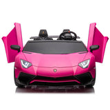 The Pink 24V/180W Lamborghini SV Limited XXL Edition is a luxury ride-on supercar for kids, featuring butterfly doors, sleek lines, a detailed interior with a steering wheel and seating, hitting speeds up to 10MPH.