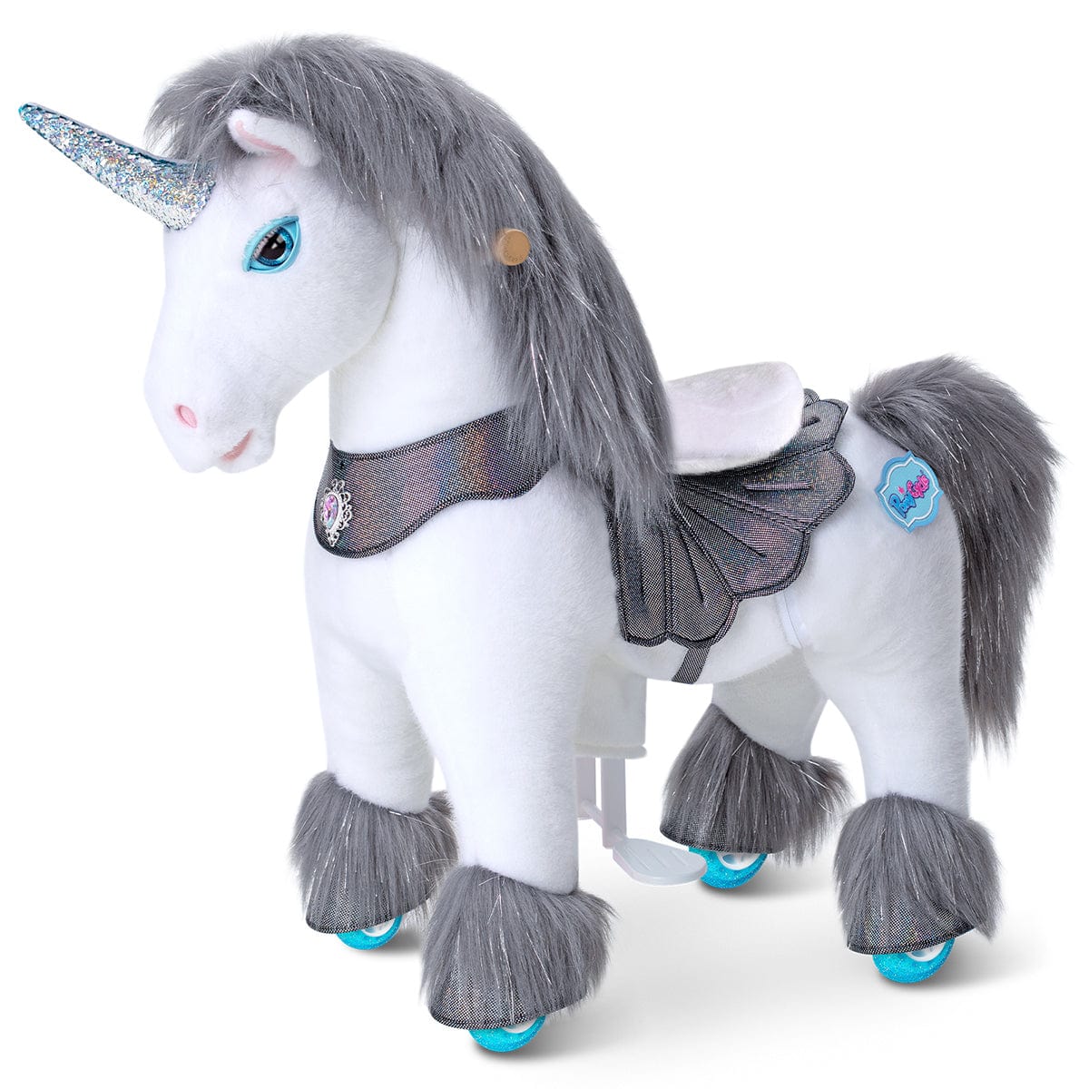 Toddlers Indoor/Outdoor Grey Ride-On Unicorn with Cushioned Seat, Anti-Slip Wheels (Ages 3–4)