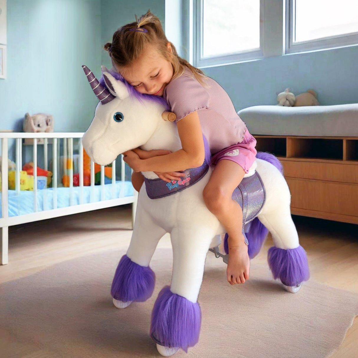 Toddlers Purple Indoor/Outdoor Ride-On Pony with Cushioned Seat, Anti-Slip Wheels (Ages 3–4)
