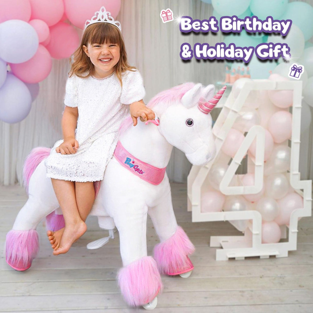 Toddlers Pink Indoor/Outdoor Ride-On Pony with Cushioned Seat, Anti-Slip Wheels (Ages 3–4)