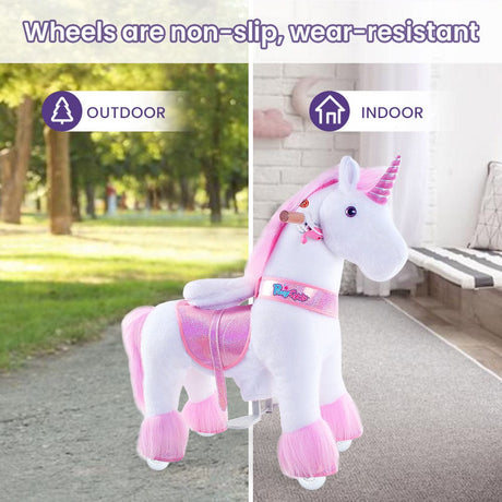 Toddlers Pink Indoor/Outdoor Ride-On Unicorn with Cushioned Seat, Anti-Slip Wheels (Ages 4–7)