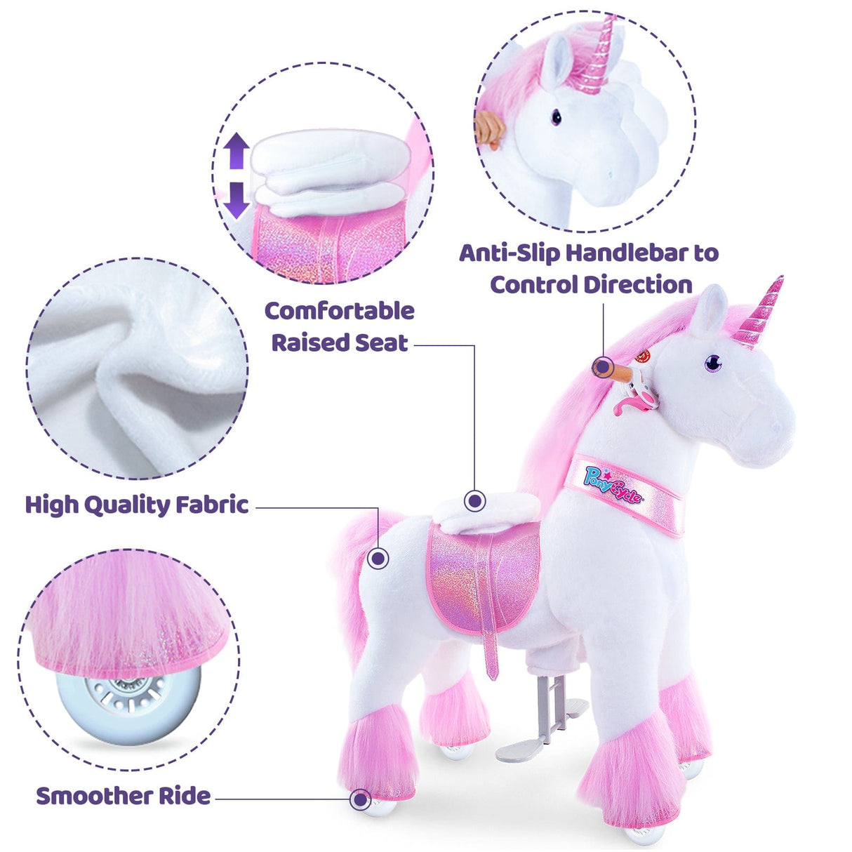 Toddlers Pink Indoor/Outdoor Ride-On Unicorn with Cushioned Seat, Anti-Slip Wheels (Ages 7+)
