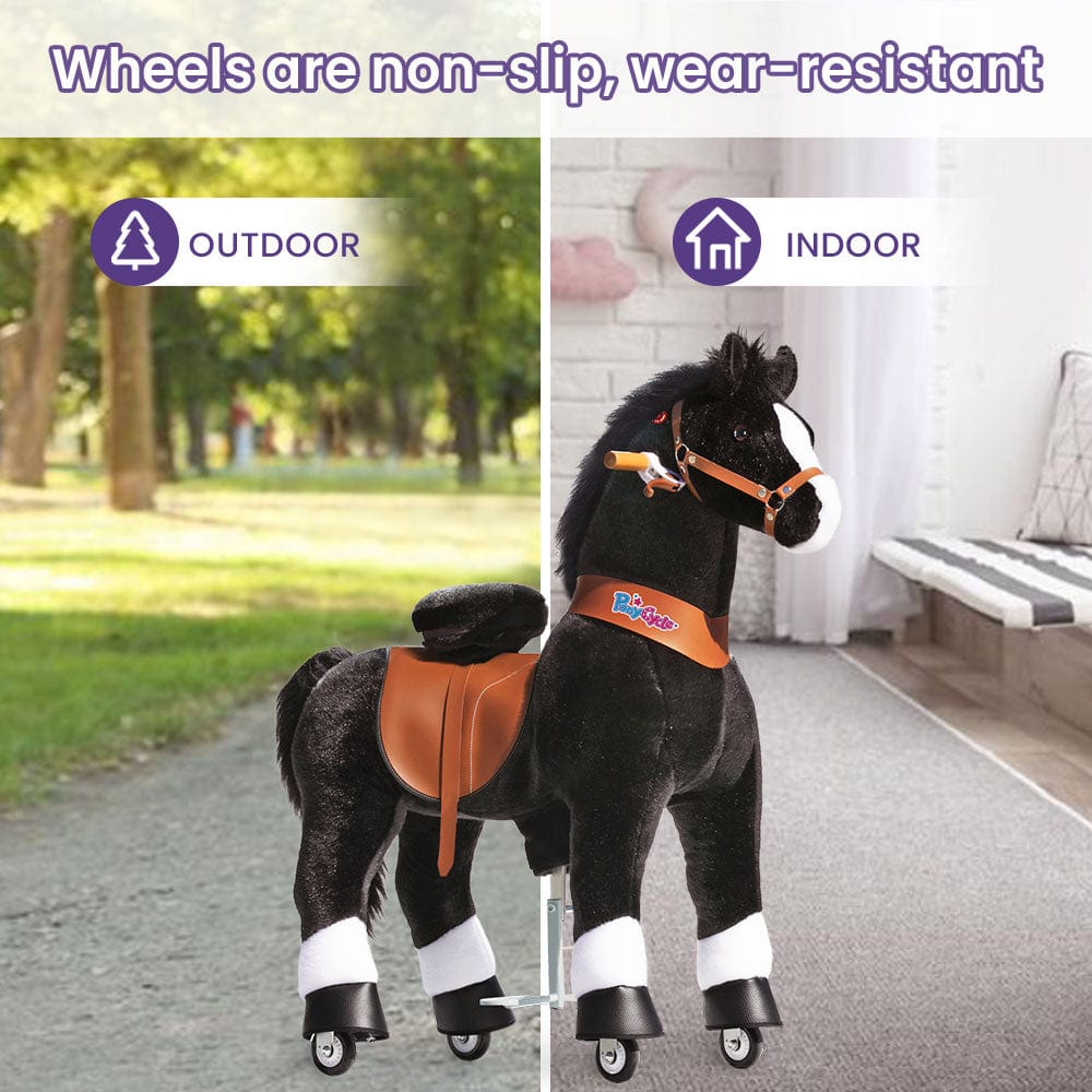 Toddlers Black Indoor/Outdoor Ride-On Pony with Cushioned Seat, Anti-Slip Wheels (Ages 7+)