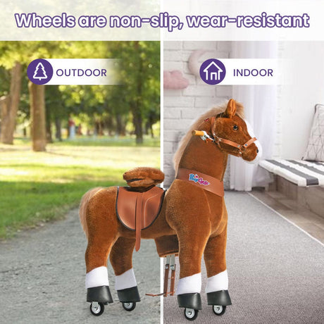 Toddlers Brown Indoor/Outdoor Ride-On Pony with Cushioned Seat, Anti-Slip Wheels (Ages 7+)