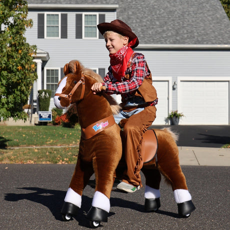 Toddlers Brown Indoor/Outdoor Ride-On Pony with Cushioned Seat, Anti-Slip Wheels (Ages 7+)