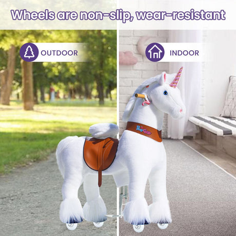 Toddlers White Indoor/Outdoor Ride-On Unicorn with Cushioned Seat, Anti-Slip Wheels (Ages 7+)
