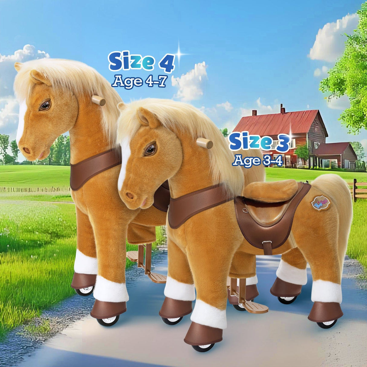Toddlers Indoor/Outdoor Golden Ride-On Pony with Cushioned Seat, Anti-Slip Wheels (Ages 3–4)