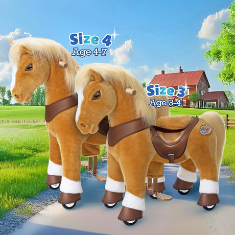 Toddlers Indoor/Outdoor Golden Ride-On Pony with Cushioned Seat, Anti-Slip Wheels (Ages 3–4)