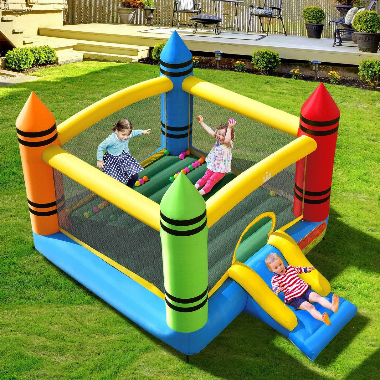 Kids Inflatable Bounce House with Slide and Ocean Balls — Blower Not Included
