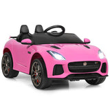 12V Pink Jaguar F-Type SVR Kids Licensed Ride-On Car with LED Lights, Music, Remote