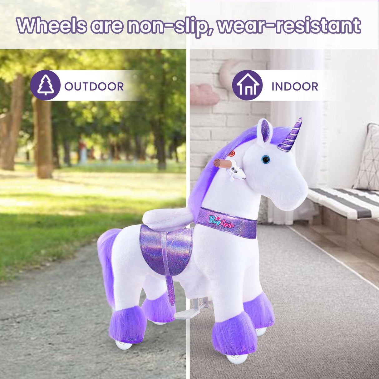 Toddlers Purple Indoor/Outdoor Ride-On Pony with Cushioned Seat, Anti-Slip Wheels (Ages 3–4)