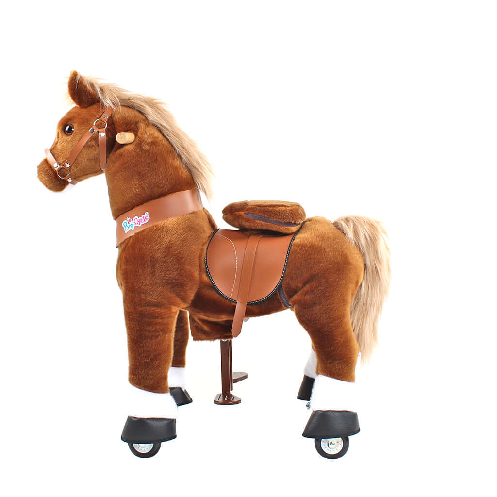 Toddlers Brown Indoor/Outdoor Ride-On Pony with Cushioned Seat, Anti-Slip Wheels (Ages 3–4)