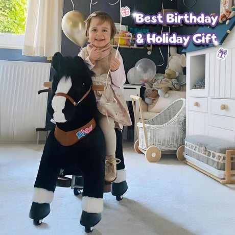 Toddlers Black Indoor/Outdoor Ride-On Pony with Cushioned Seat, Anti-Slip Wheels (Ages 3–4)