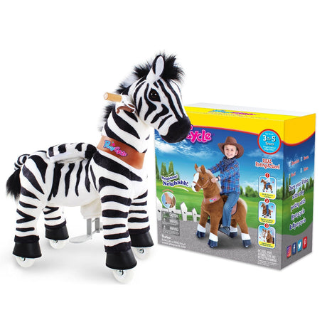 Toddlers Indoor/Outdoor Ride-On Zebra with Cushioned Seat, Anti-Slip Wheels (Ages 3–4)