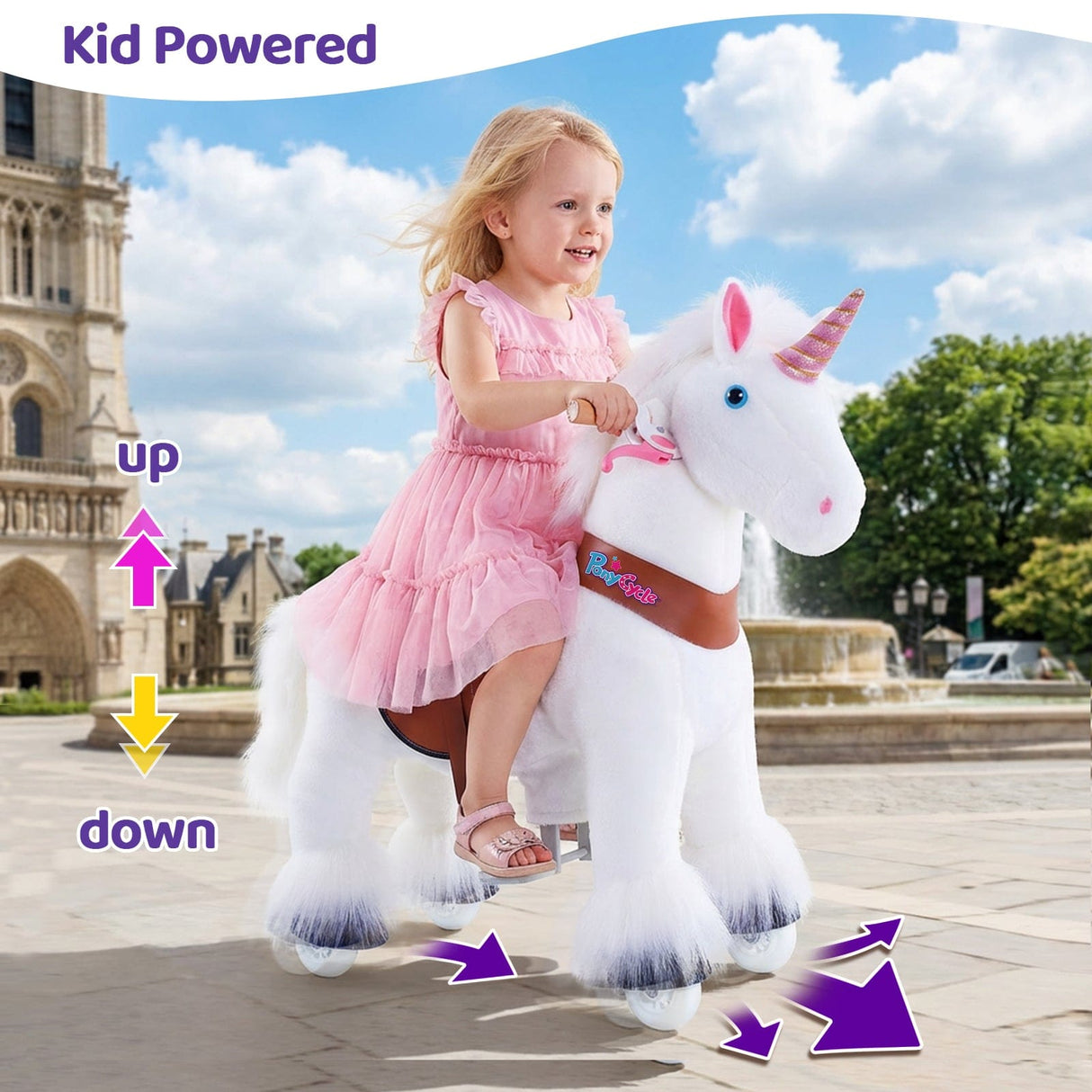 Toddlers White Indoor/Outdoor Ride-On Unicorn with Cushioned Seat, Anti-Slip Wheels (Ages 4–7)