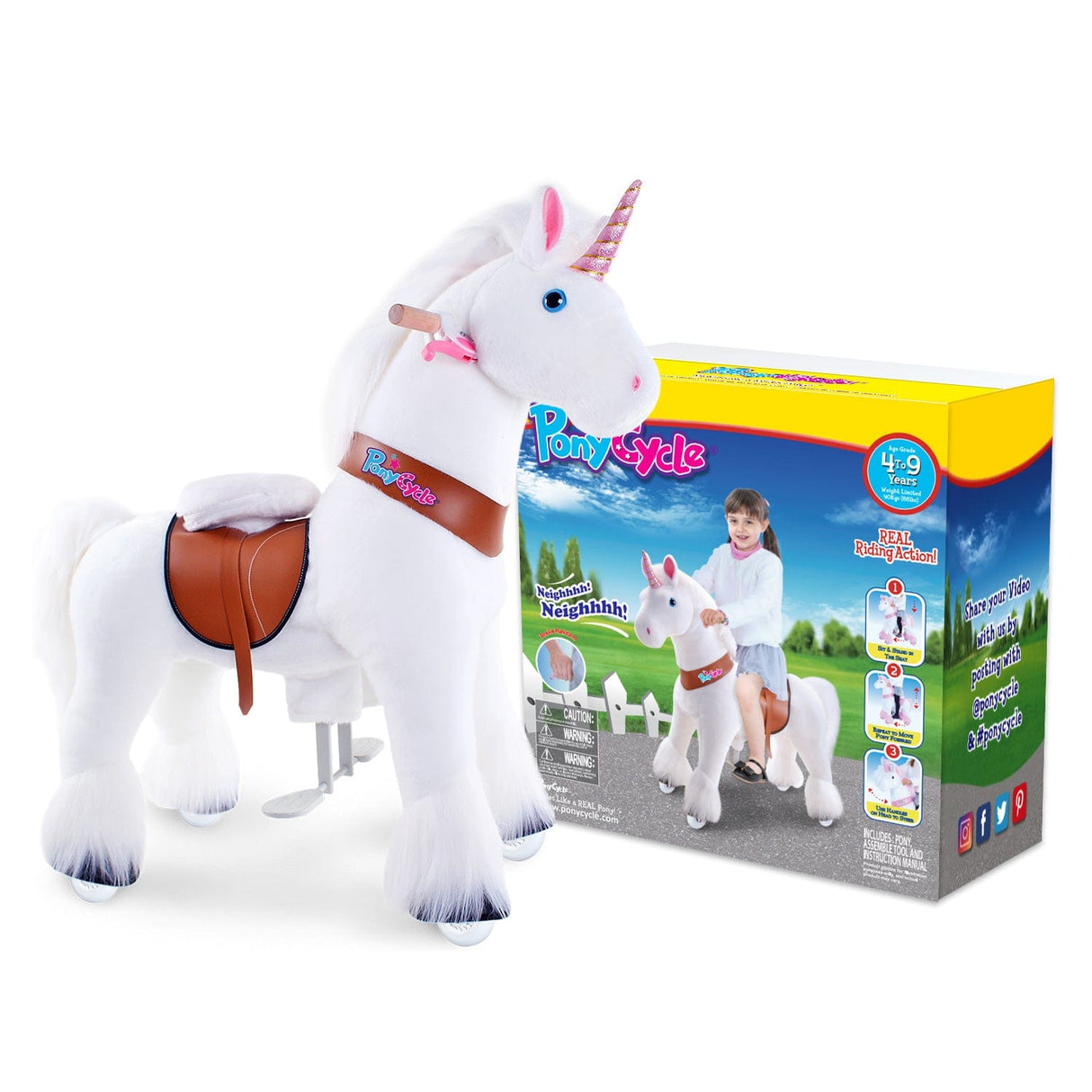 Toddlers White Indoor/Outdoor Ride-On Unicorn with Cushioned Seat, Anti-Slip Wheels (Ages 4–7)