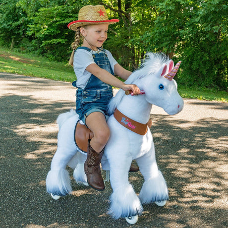 Toddlers White Indoor/Outdoor Ride-On Unicorn with Cushioned Seat, Anti-Slip Wheels (Ages 4–7)