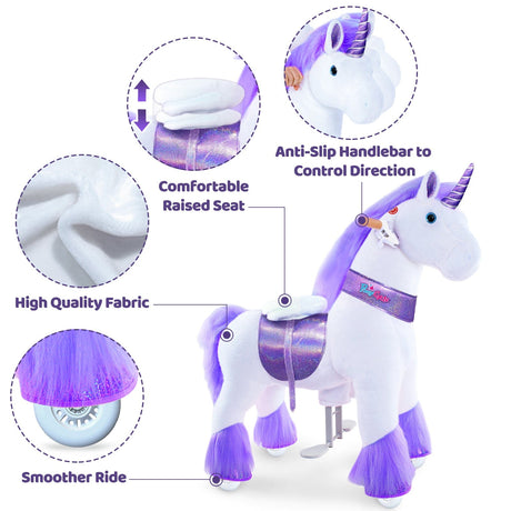 Toddlers Purple Indoor/Outdoor Ride-On Unicorn with Cushioned Seat, Anti-Slip Wheels (Ages 4–7)