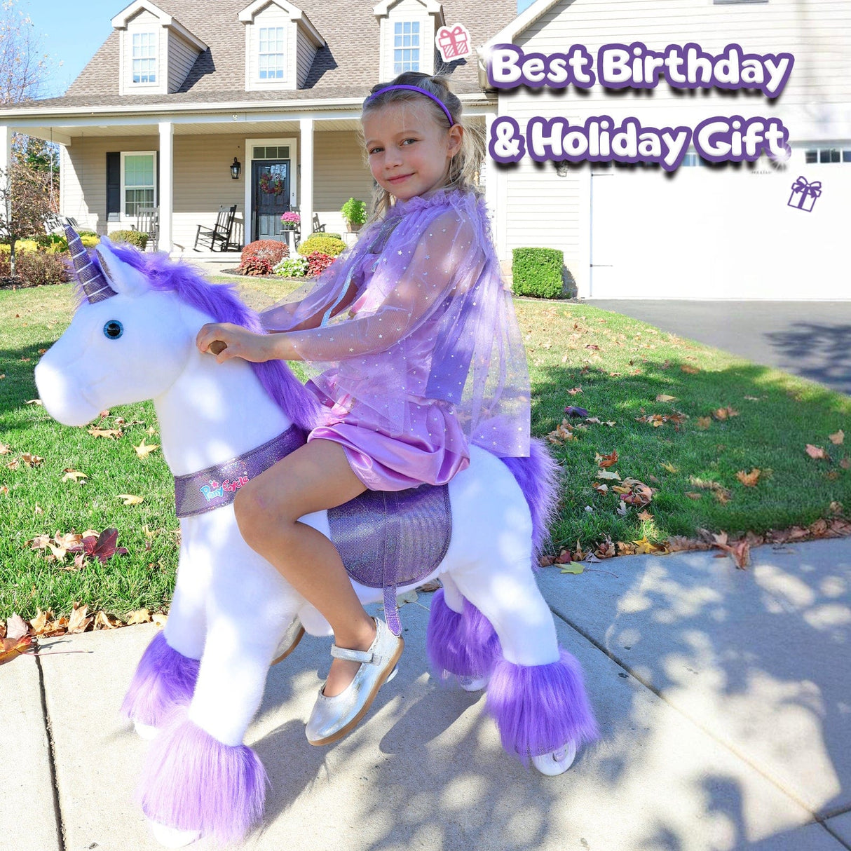 Toddlers Purple Indoor/Outdoor Ride-On Unicorn with Cushioned Seat, Anti-Slip Wheels (Ages 4–7)