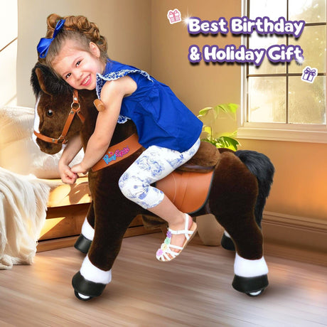Toddlers Chocolate Indoor/Outdoor Ride-On Pony with Cushioned Seat, Anti-Slip Wheels (Ages 4–7)