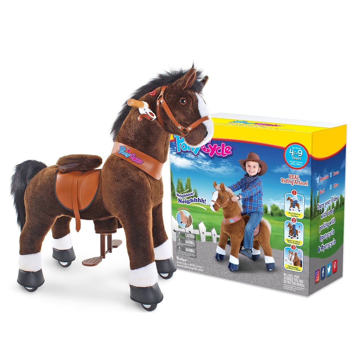 Toddlers Chocolate Indoor/Outdoor Ride-On Pony with Cushioned Seat, Anti-Slip Wheels (Ages 4–7)