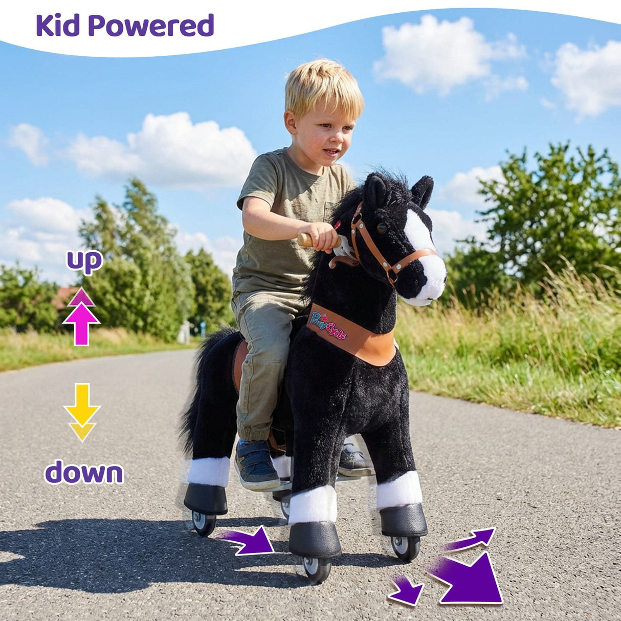 Toddlers Black Indoor/Outdoor Ride-On Pony with Cushioned Seat, Anti-Slip Wheels (Ages 4–7)