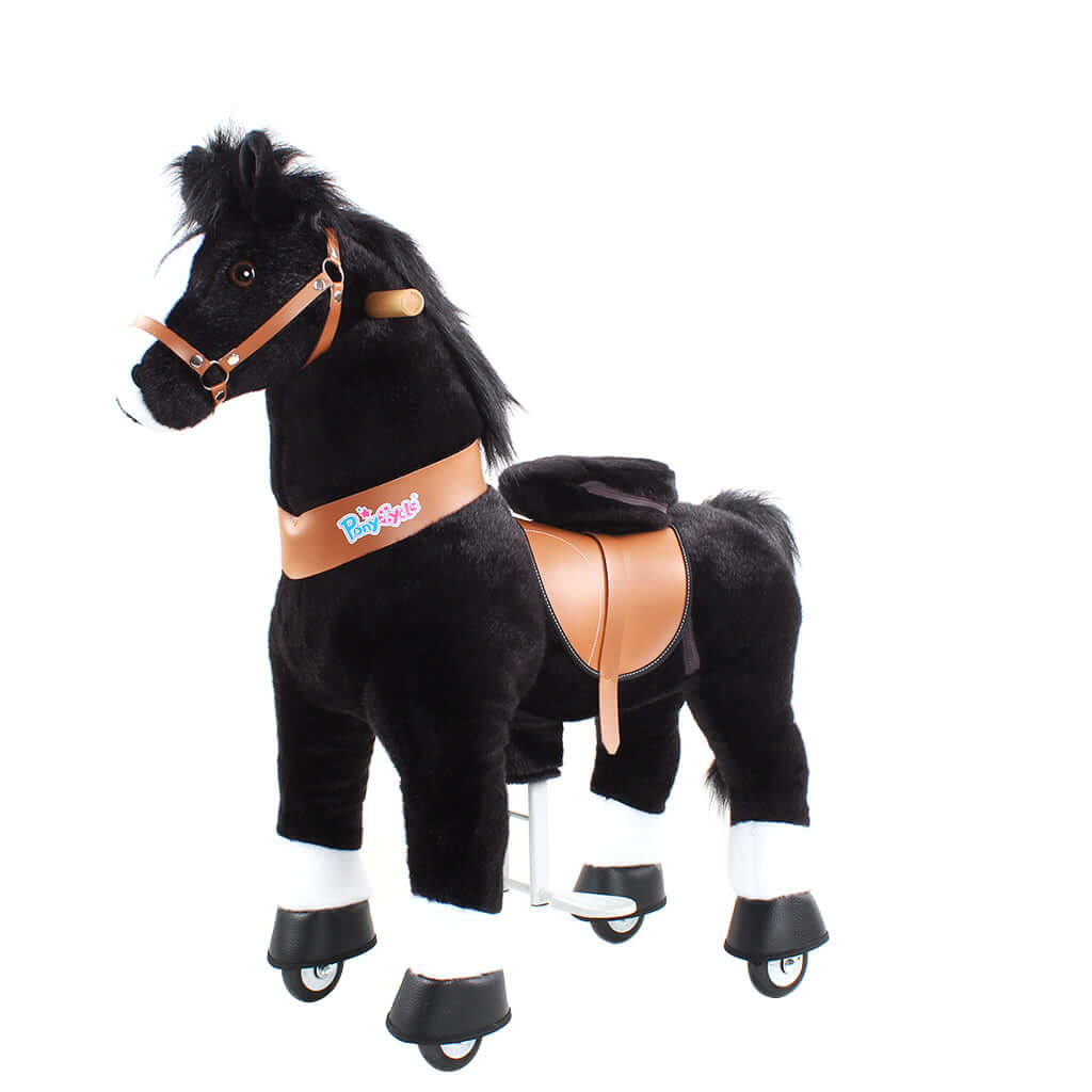 Toddlers Black Indoor/Outdoor Ride-On Pony with Cushioned Seat, Anti-Slip Wheels (Ages 4–7)