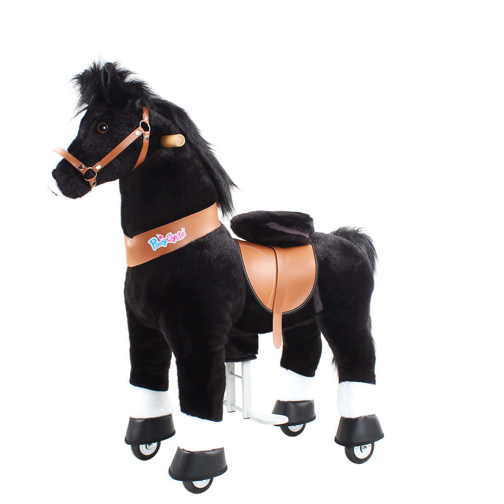 Toddlers Black Indoor/Outdoor Ride-On Pony with Cushioned Seat, Anti-Slip Wheels (Ages 4–7)