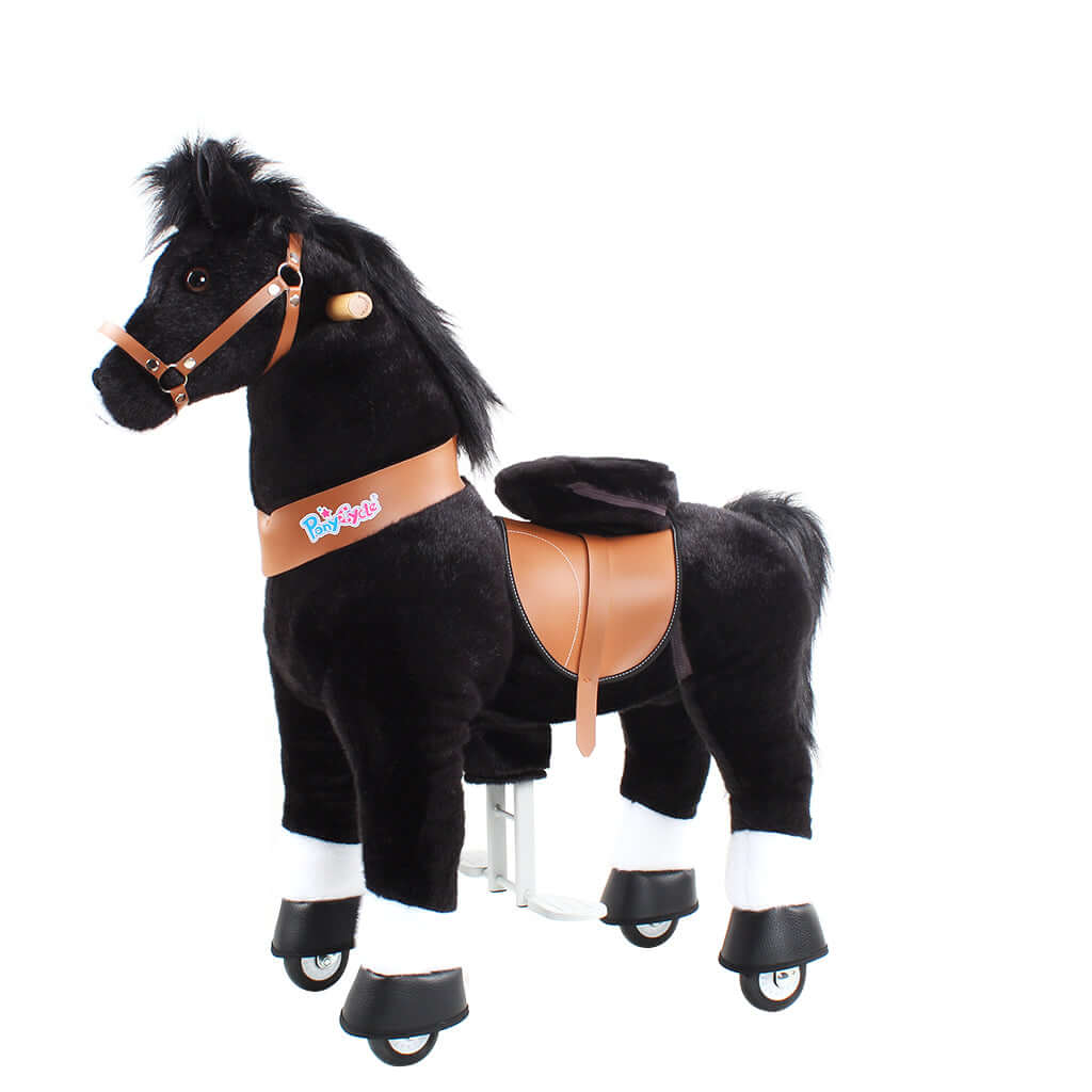 Toddlers Black Indoor/Outdoor Ride-On Pony with Cushioned Seat, Anti-Slip Wheels (Ages 4–7)