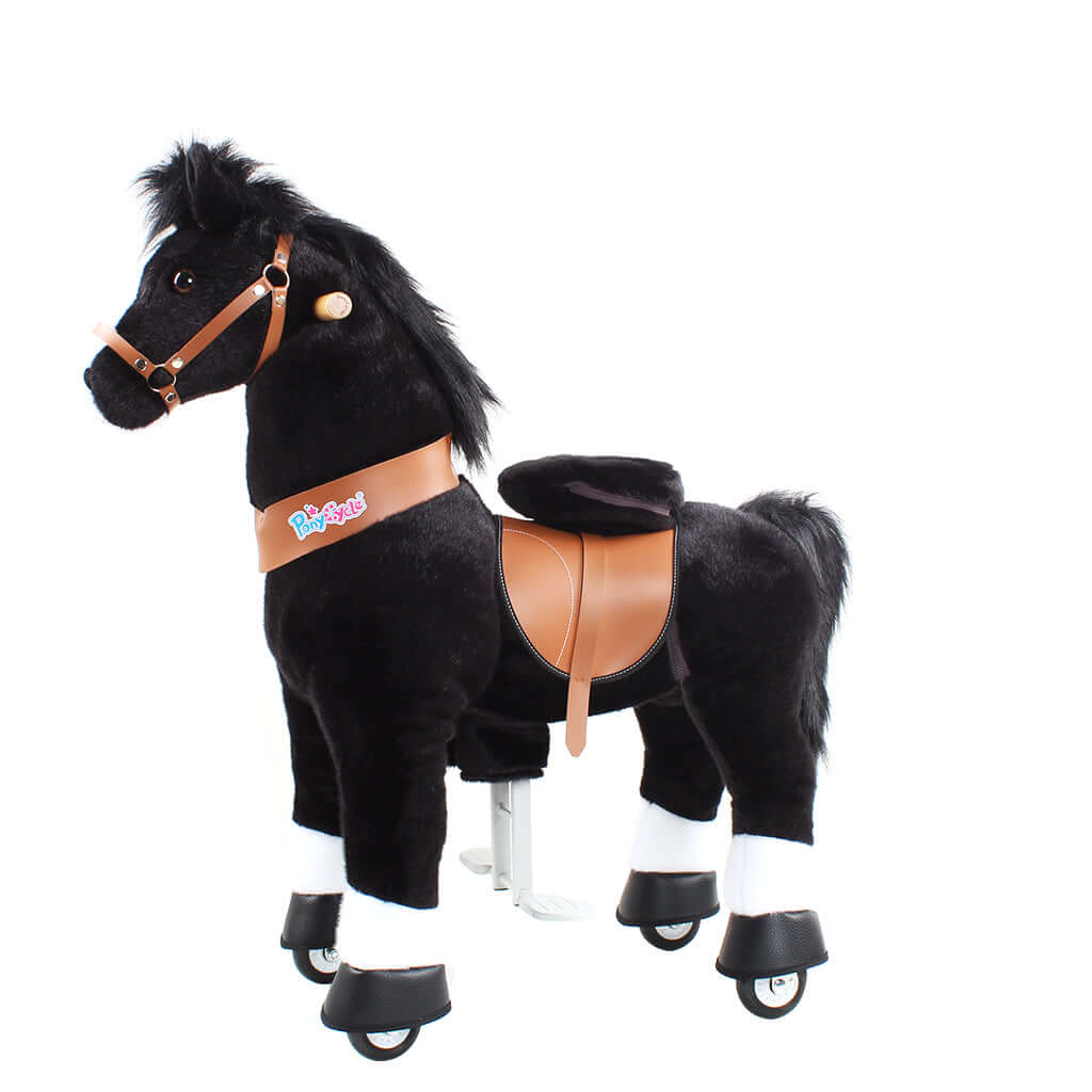 Toddlers Black Indoor/Outdoor Ride-On Pony with Cushioned Seat, Anti-Slip Wheels (Ages 4–7)