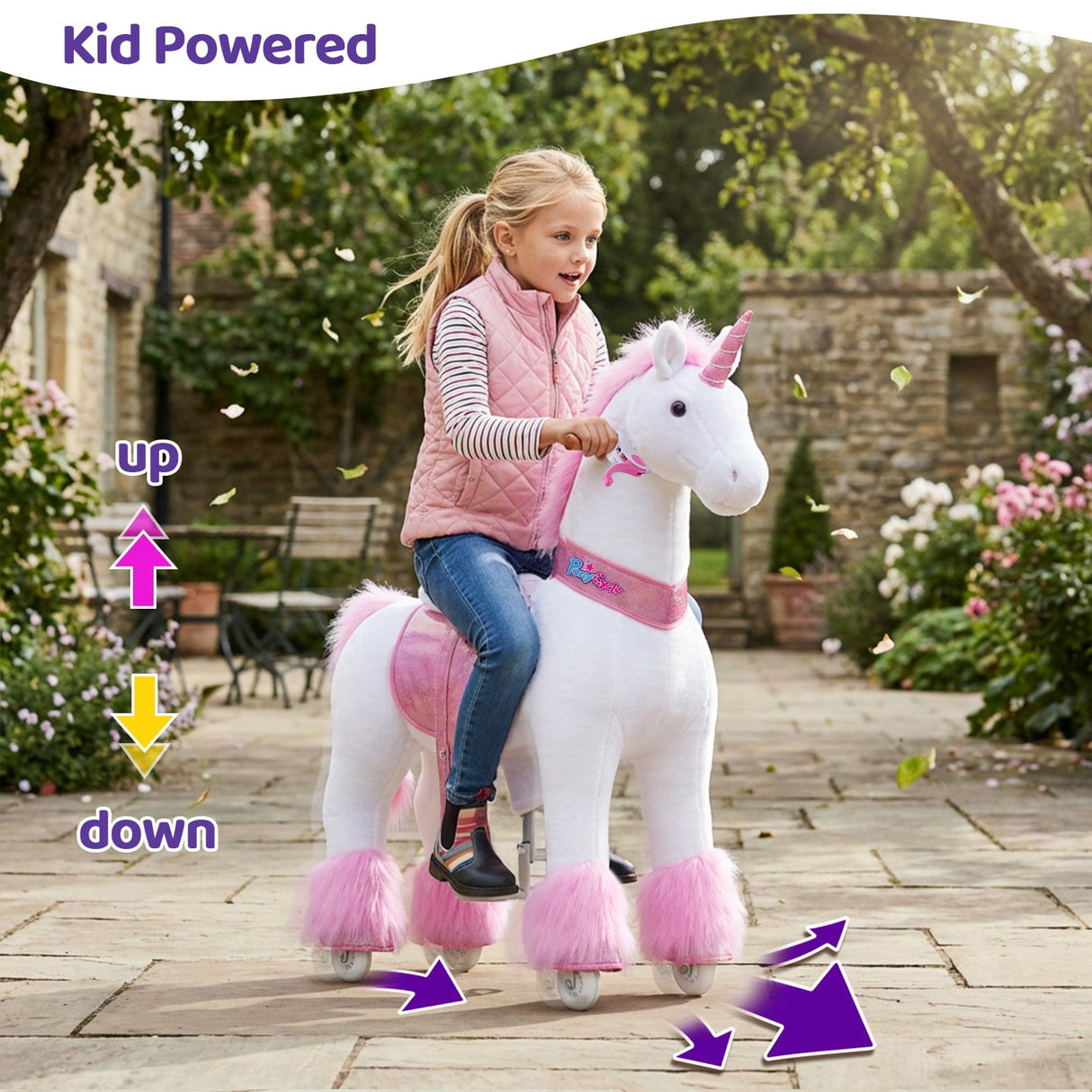 Toddlers Pink Indoor/Outdoor Ride-On Unicorn with Cushioned Seat, Anti-Slip Wheels (Ages 7+)