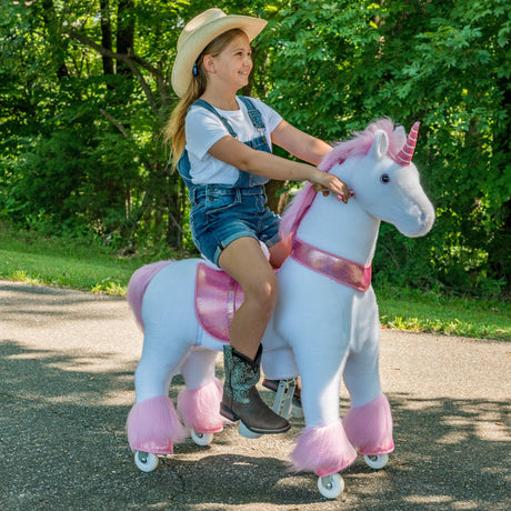 Toddlers Pink Indoor/Outdoor Ride-On Unicorn with Cushioned Seat, Anti-Slip Wheels (Ages 7+)