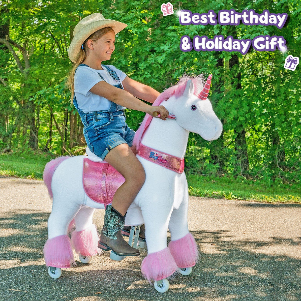 Toddlers Pink Indoor/Outdoor Ride-On Unicorn with Cushioned Seat, Anti-Slip Wheels (Ages 7+)