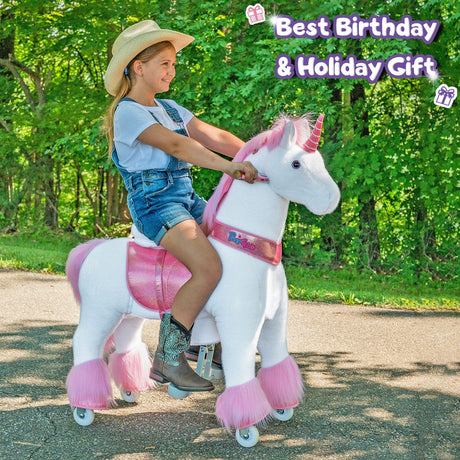 Toddlers Pink Indoor/Outdoor Ride-On Unicorn with Cushioned Seat, Anti-Slip Wheels (Ages 7+)